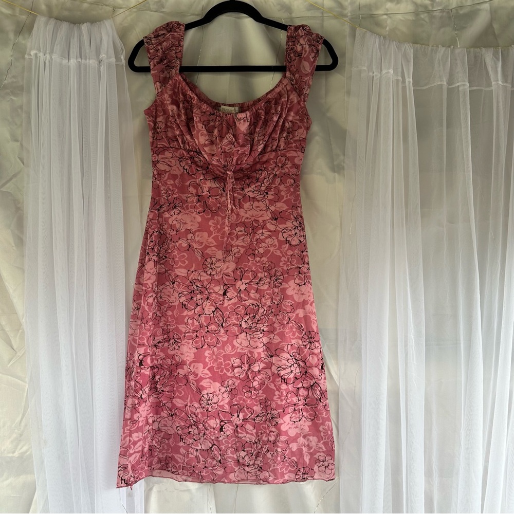 Vintage 90s Floral Pink and Black Sleeveless Dress